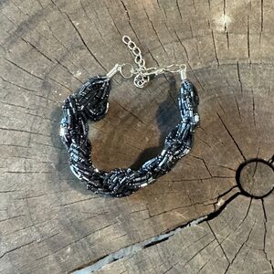 Vintage Iridescent Black Glass Beaded Bracelet